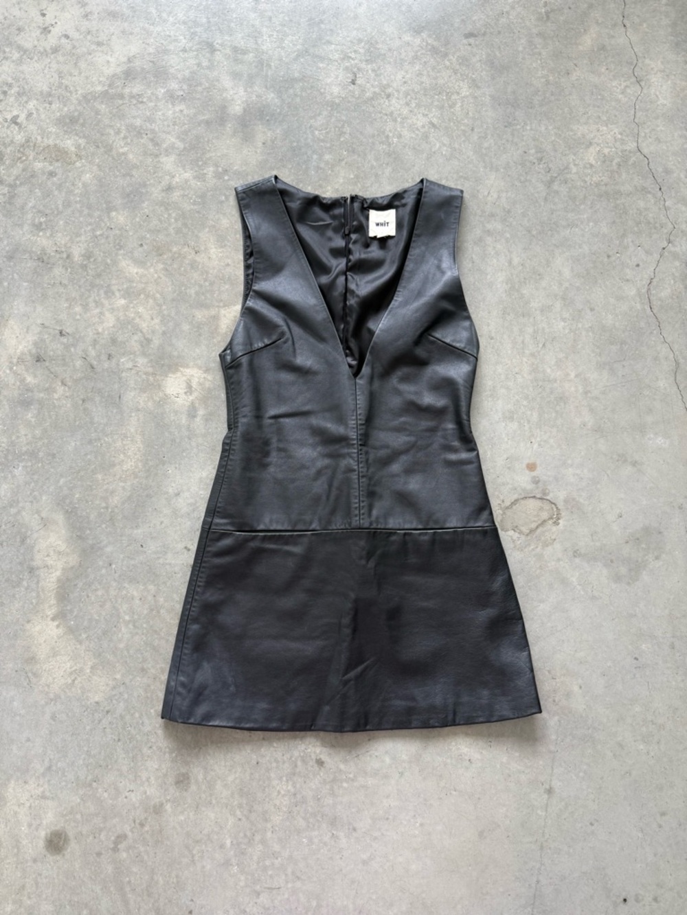 WHIT Black Faux Leather V-Neck Mini Dress